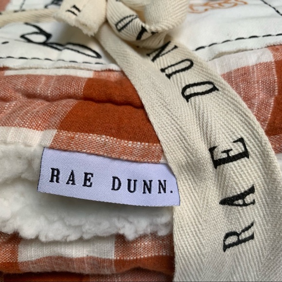 Rae Dunn blessed Buffalo Check Sherpa Throw Blanket Orange Cream White Plaid NWT - Picture 11 of 15